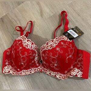 Emily Lingerie Red Embroidered Bra. Size 34B